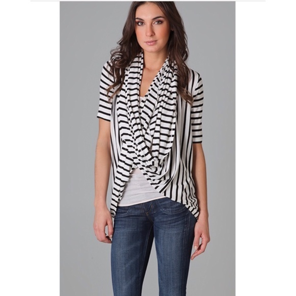 Alice + Olivia Black and White Striped Draped Cardigan